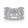 14K White Gold Layered Wide Band Diamond Ring - 1 ct
