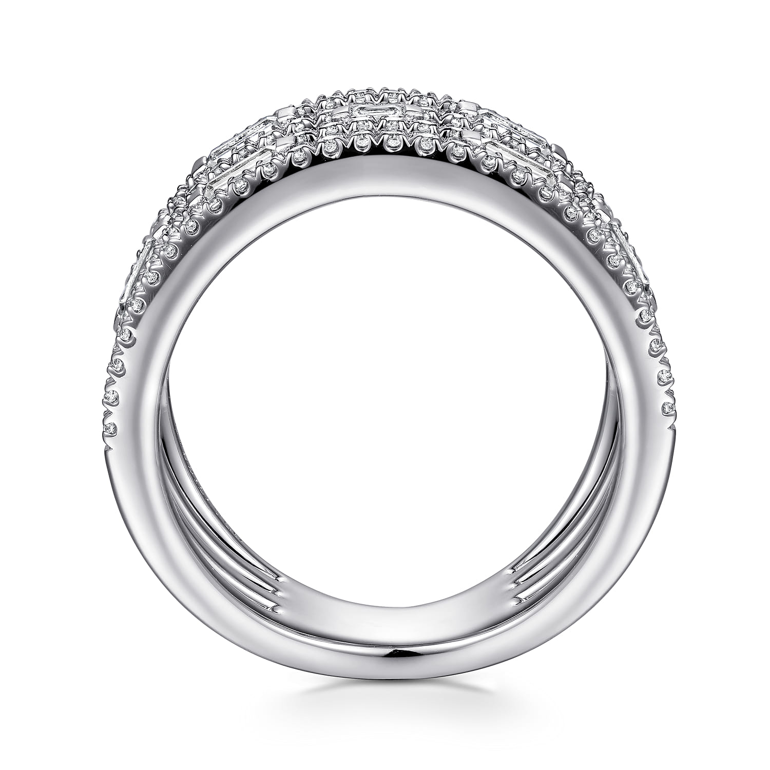 14K White Gold Layered Wide Band Diamond Ring - 1 ct - Shot 2