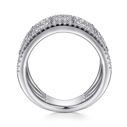 14K White Gold Layered Wide Band Diamond Ring