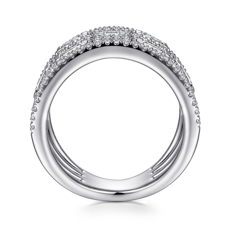 14K White Gold Layered Wide Band Diamond Ring - 1 ct - Shot 2
