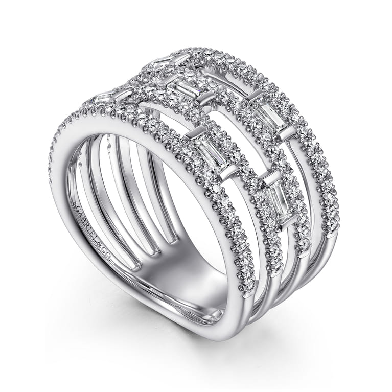 14K White Gold Layered Wide Band Diamond Ring - 1 ct - Shot 3