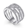 14K White Gold Layered Wide Band Diamond Ring - 1 ct