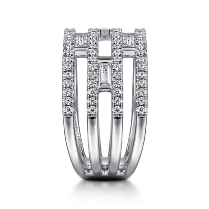 14K White Gold Layered Wide Band Diamond Ring