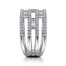 14K White Gold Layered Wide Band Diamond Ring - 1 ct