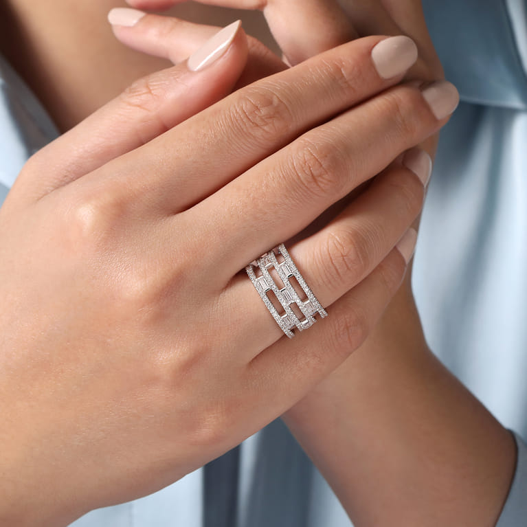 14K White Gold Layered Wide Band Diamond Ring - 1 ct - Shot 5