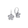14K White Gold Leverback Flower Earrings with Diamond Center - 0.3 ct
