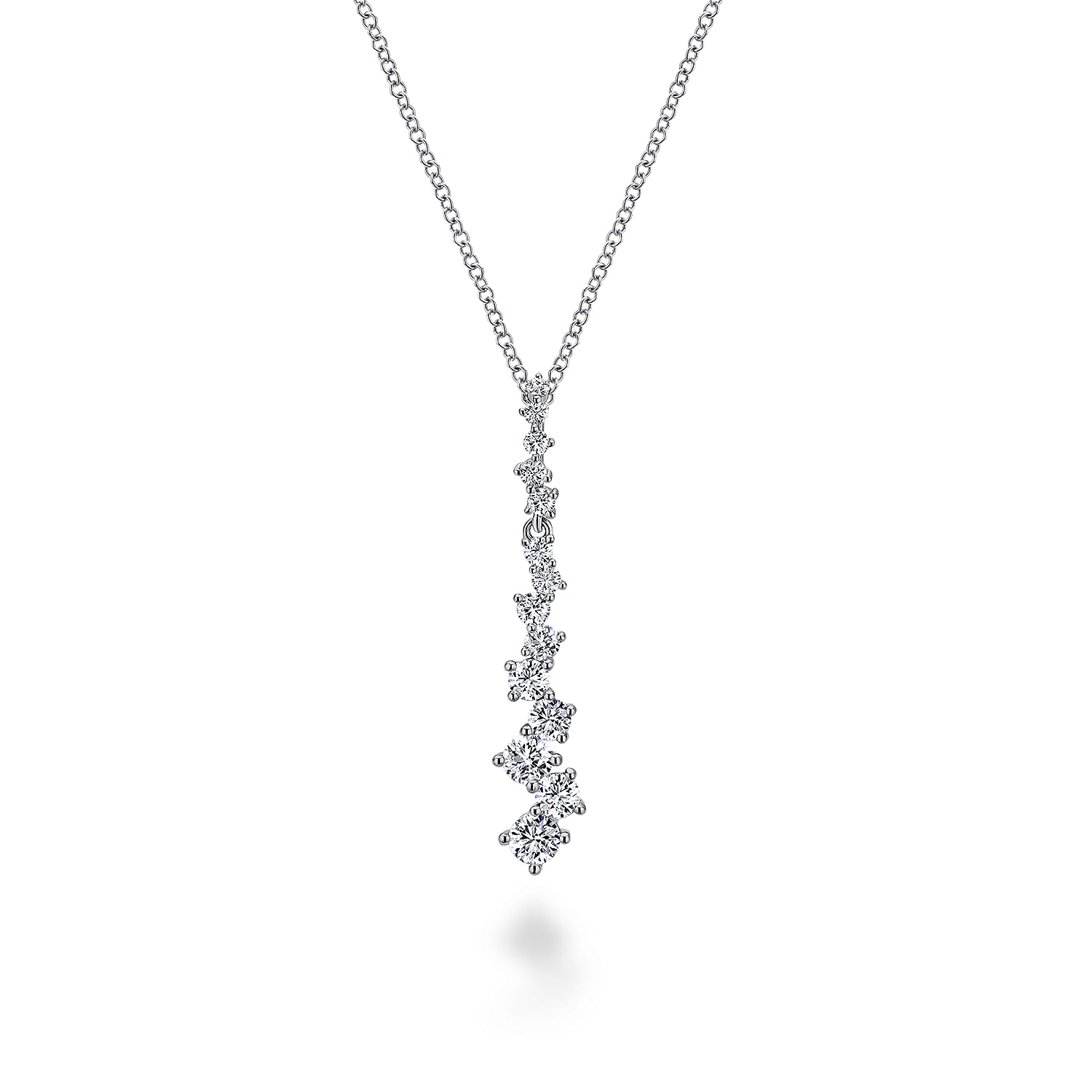 14K White Gold Linear Diamond Cluster Drop Pendant Necklace - 0.8 ct - Shot 1