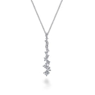 14K White Gold Linear Diamond Cluster Drop Pendant Necklace