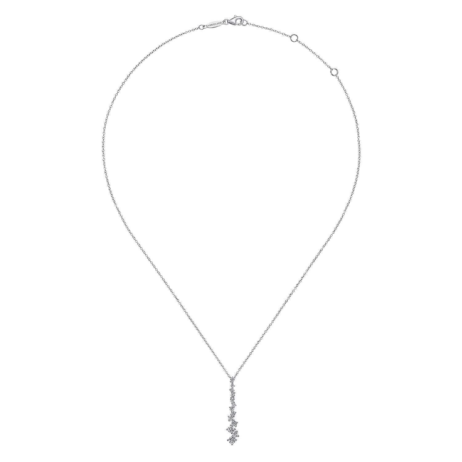 14K White Gold Linear Diamond Cluster Drop Pendant Necklace - 0.8 ct - Shot 2