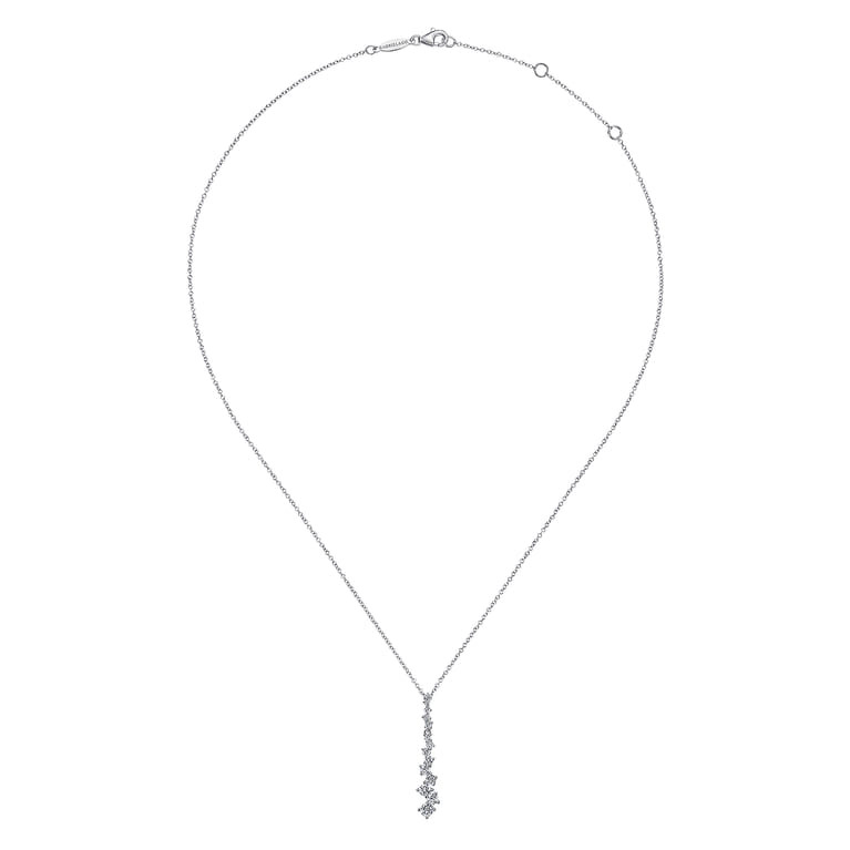 14K White Gold Linear Diamond Cluster Drop Pendant Necklace - 0.8 ct - Shot 2