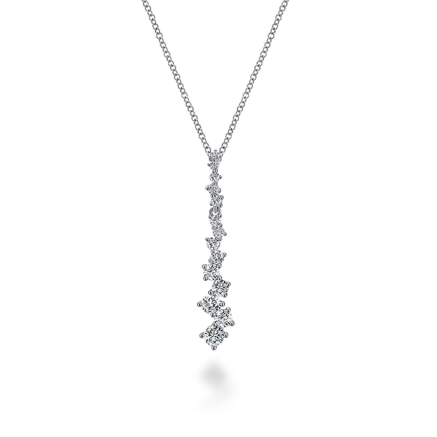 Image of 14K White Gold Linear Diamond Cluster Pendant Necklace