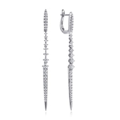 14K White Gold Linear Diamond Drop Earrings