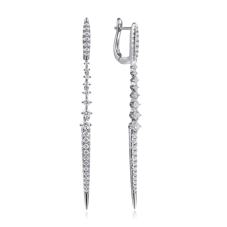 14K White Gold Linear Diamond Drop Earrings - 0.95 ct - Shot 1