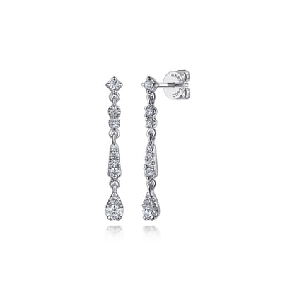 14K White Gold Linear Diamond Drop Stud Earrings