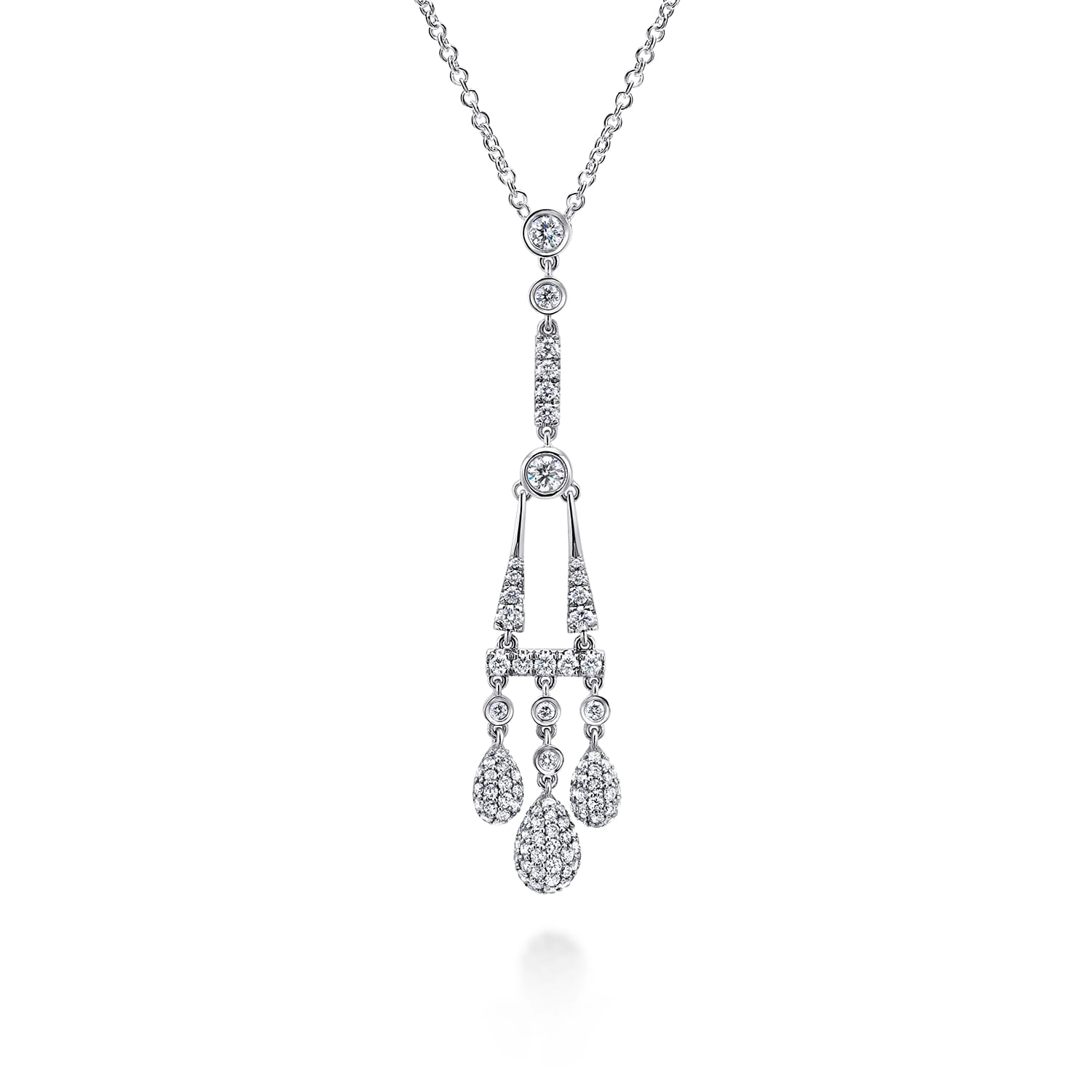14K White Gold Linear Diamond Drops Necklace - 1.3 ct - Shot 1