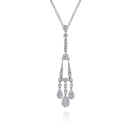 14K White Gold Linear Diamond Drops Necklace