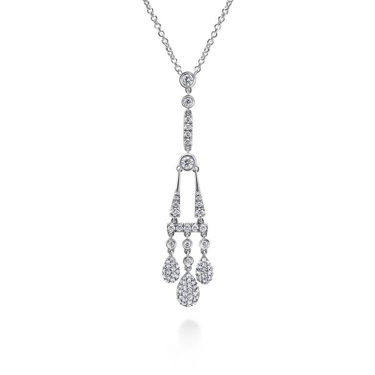 14K White Gold Linear Diamond Drops Necklace - 1.3 ct - Shot 1
