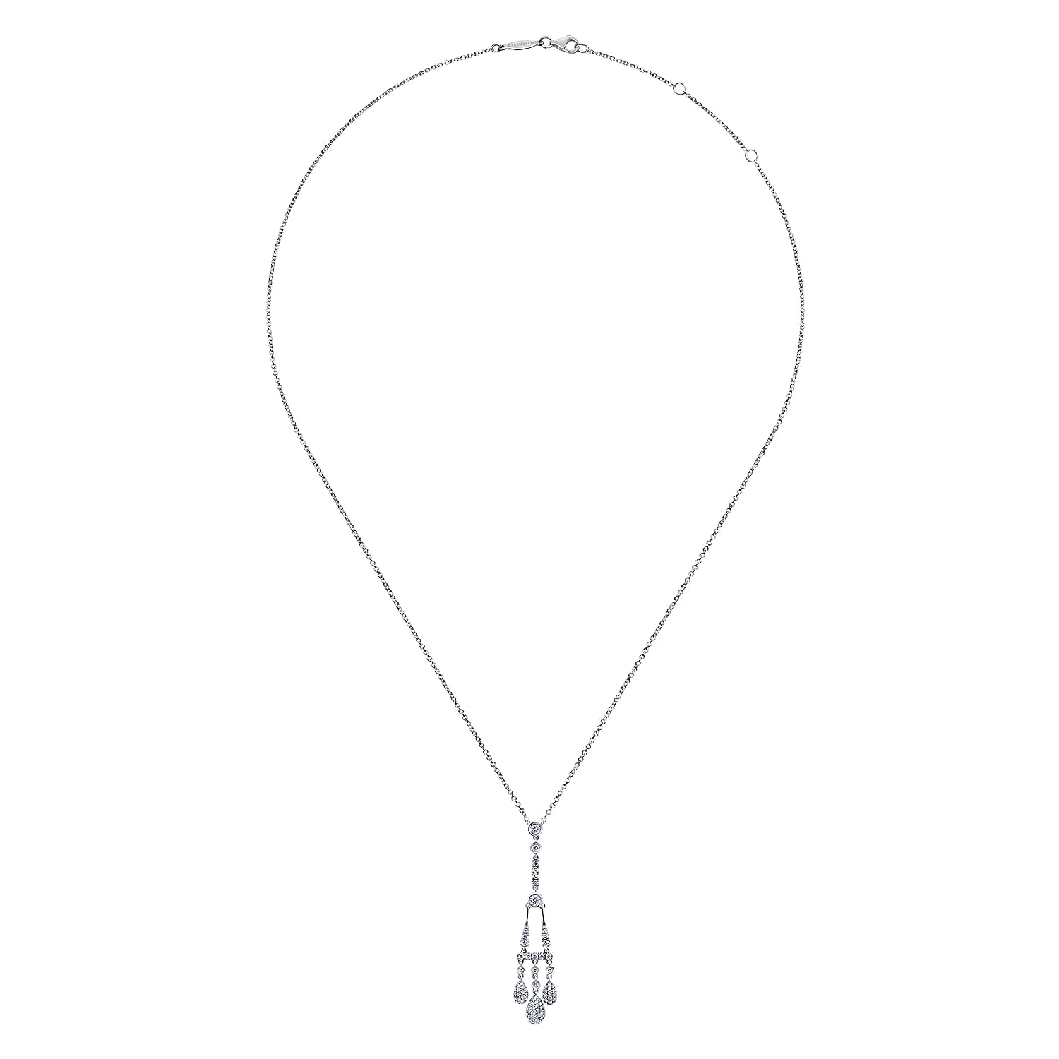 14K White Gold Linear Diamond Drops Necklace - 1.3 ct - Shot 2