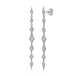 14K White Gold Linear Diamond Station Drop Earrings