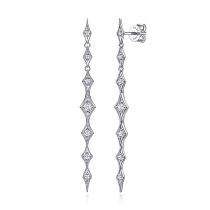 14K White Gold Linear Diamond Station Drop Earrings