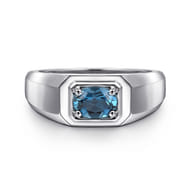 14K White Gold London Blue Topaz Mens Ring