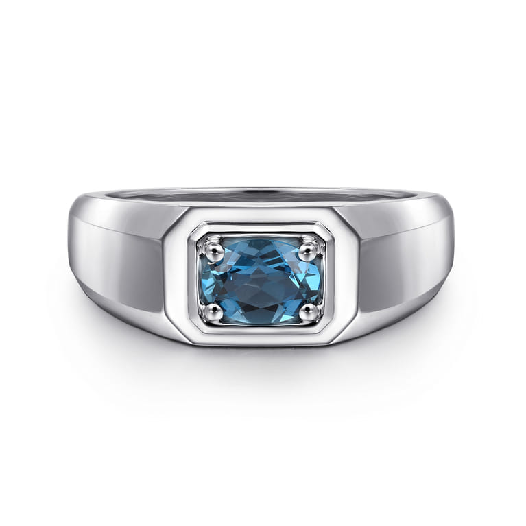 14K White Gold London Blue Topaz Mens Ring - Shot 1