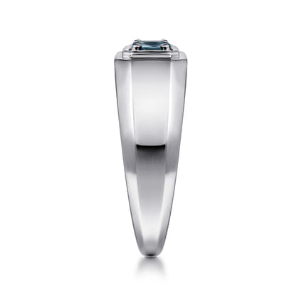 14K White Gold London Blue Topaz Mens Ring