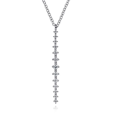 14K White Gold Long Diamond Drop Bar Necklace