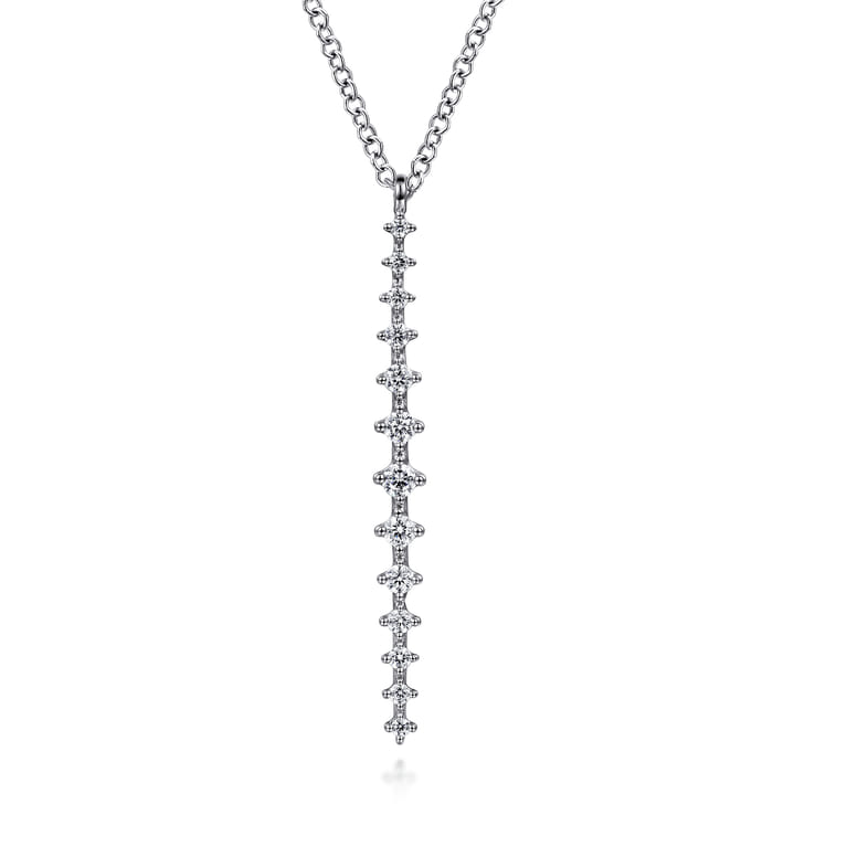 14K White Gold Long Diamond Drop Bar Necklace - 0.35 ct - Shot 1