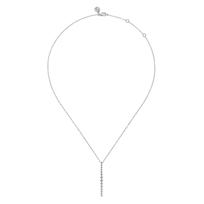 14K White Gold Long Diamond Drop Bar Necklace