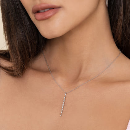 14K White Gold Long Diamond Drop Bar Necklace