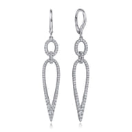 14K White Gold Long Diamond Teardrop Earrings