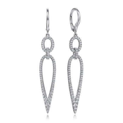 14K White Gold Long Diamond Teardrop Earrings