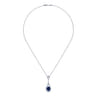 14K White Gold Long Oval Sapphire and Diamond Teardrop Pendant Necklace - 0.19 ct