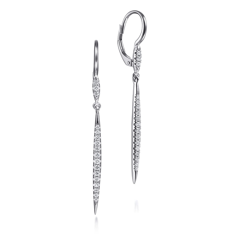 14K White Gold Long Tapered Diamond Drop Earrings - 0.3 ct - Shot 1