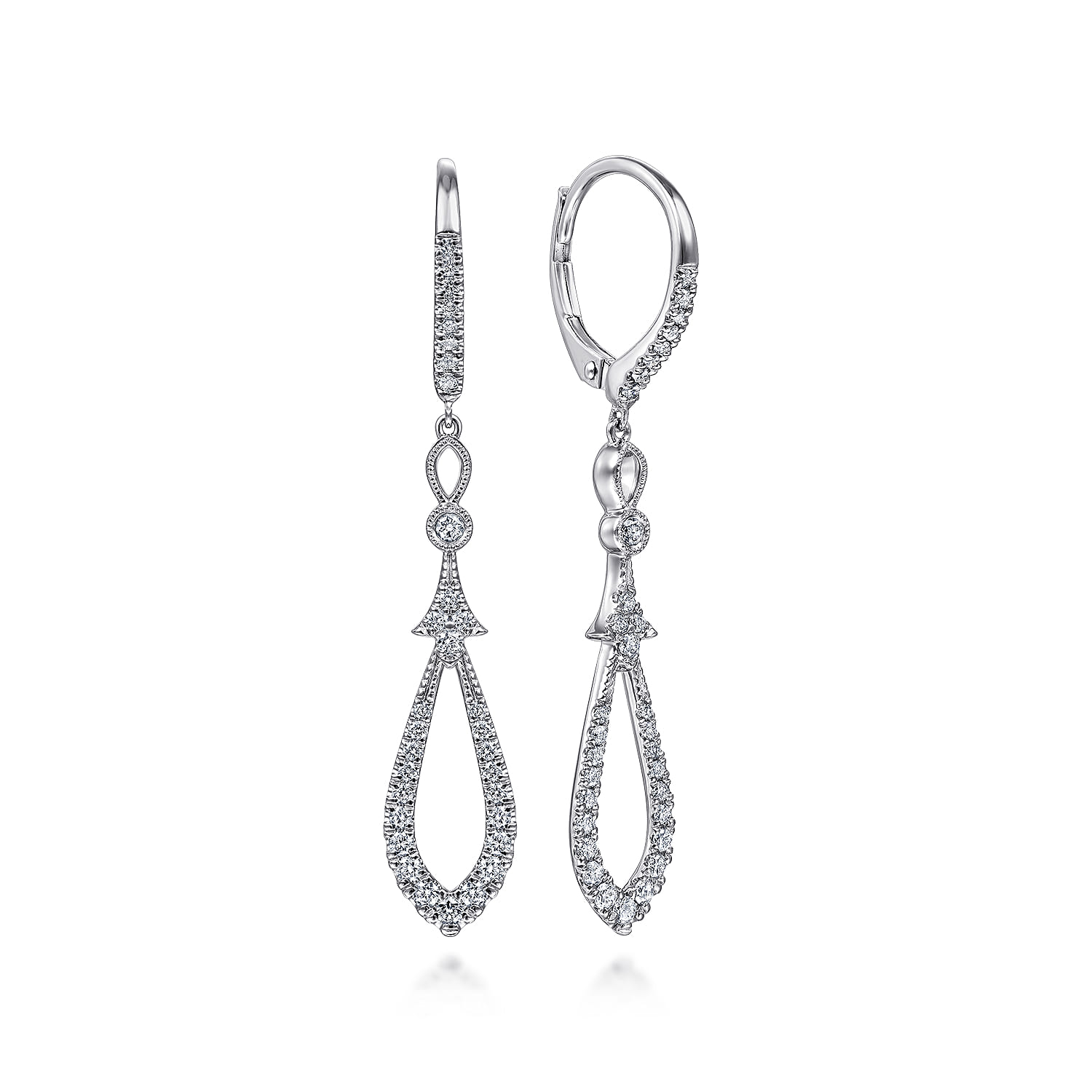 14K White Gold Long Teardrop Diamond Drop Earrings - 0.5 ct - Shot 1