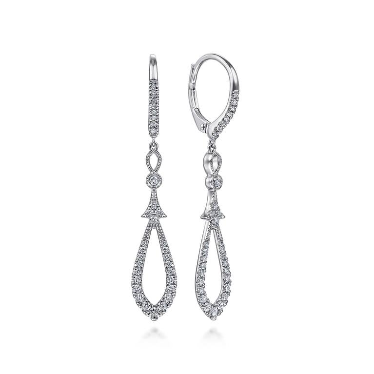 14K White Gold Long Teardrop Diamond Drop Earrings - 0.5 ct - Shot 1