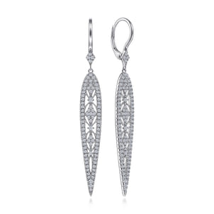 14K White Gold Long Teardrop Diamond Earrings