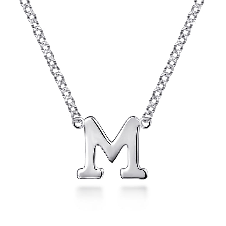 14K White Gold M Initial Necklace - Shot 1