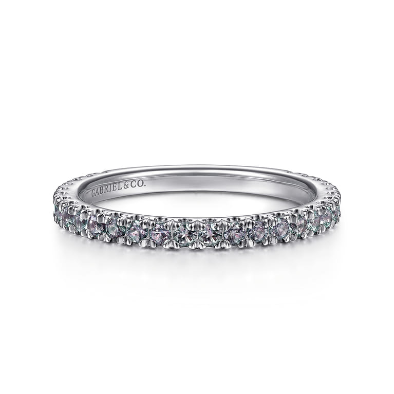 14K White Gold Manmade Alexandrite Stackable Ring - Shot 1