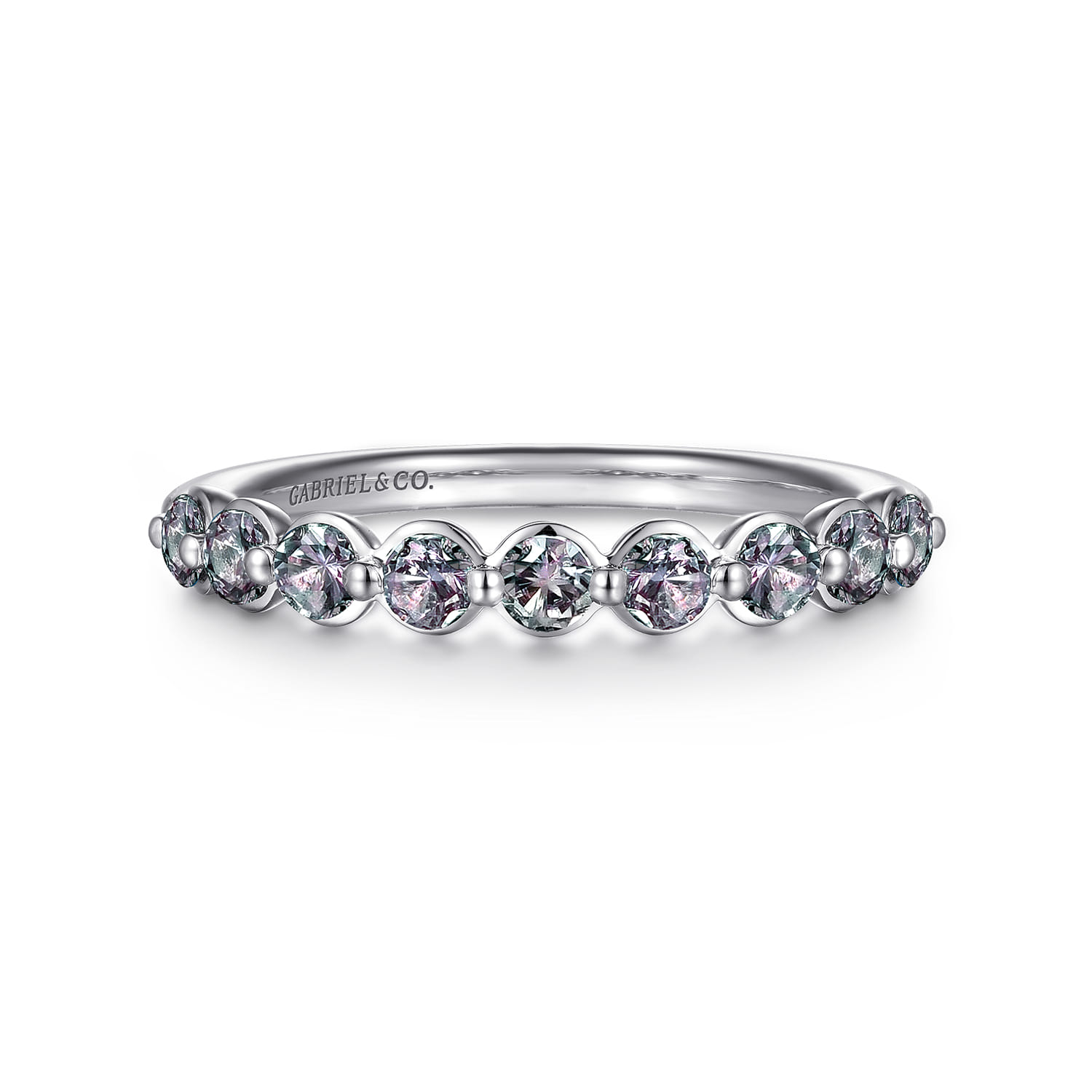 14K White Gold Manmade Alexandrite Stackable Ring - Shot 1