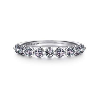 14K White Gold Manmade Alexandrite Stackable Ring