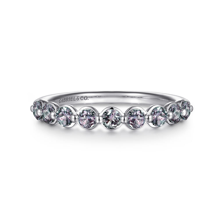 14K White Gold Manmade Alexandrite Stackable Ring - Shot 1