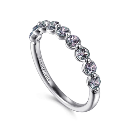 14K White Gold Manmade Alexandrite Stackable Ring