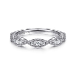 14K White Gold Marquise Diamond Cluster Stackable Ring