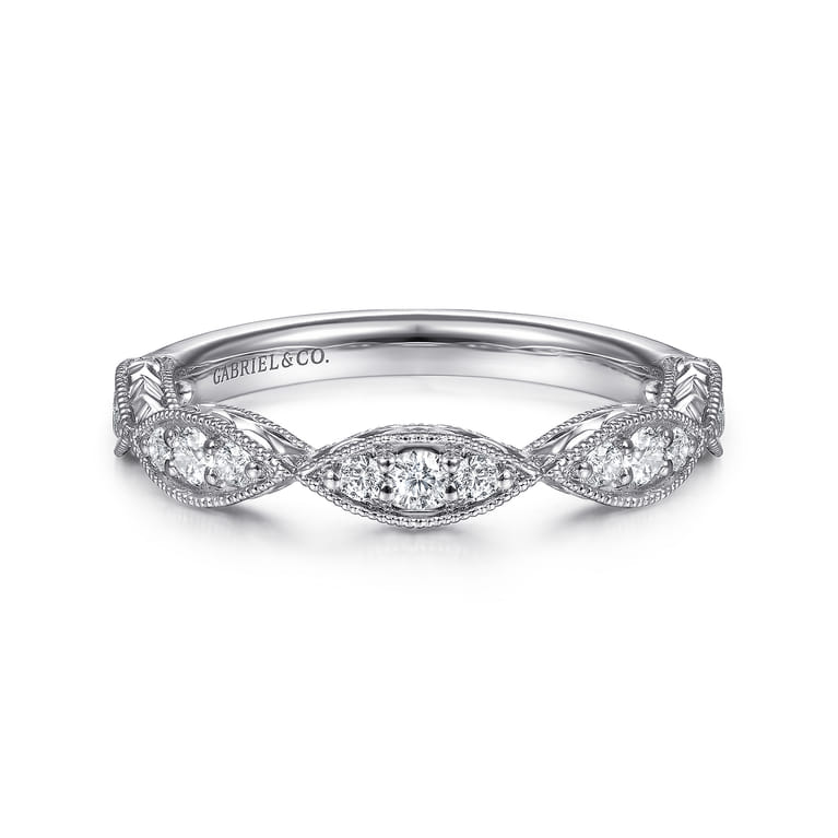 14K White Gold Marquise Diamond Cluster Stackable Ring - 0.3 ct - Shot 1