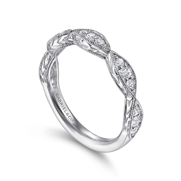 14K White Gold Marquise Diamond Cluster Stackable Ring - 0.3 ct - Shot 3
