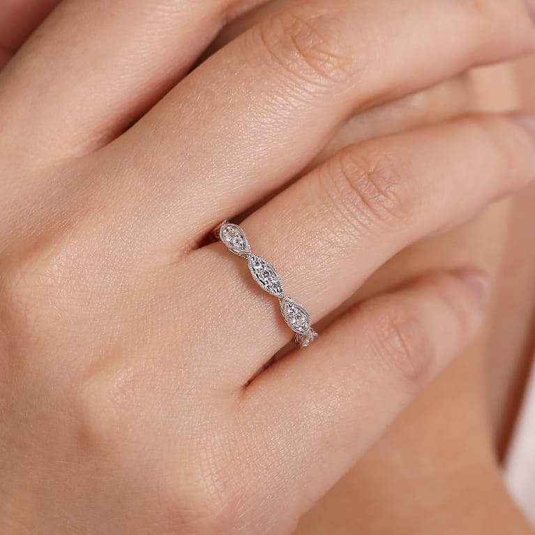 14K White Gold Marquise Diamond Cluster Stackable Ring - 0.3 ct - Shot 5