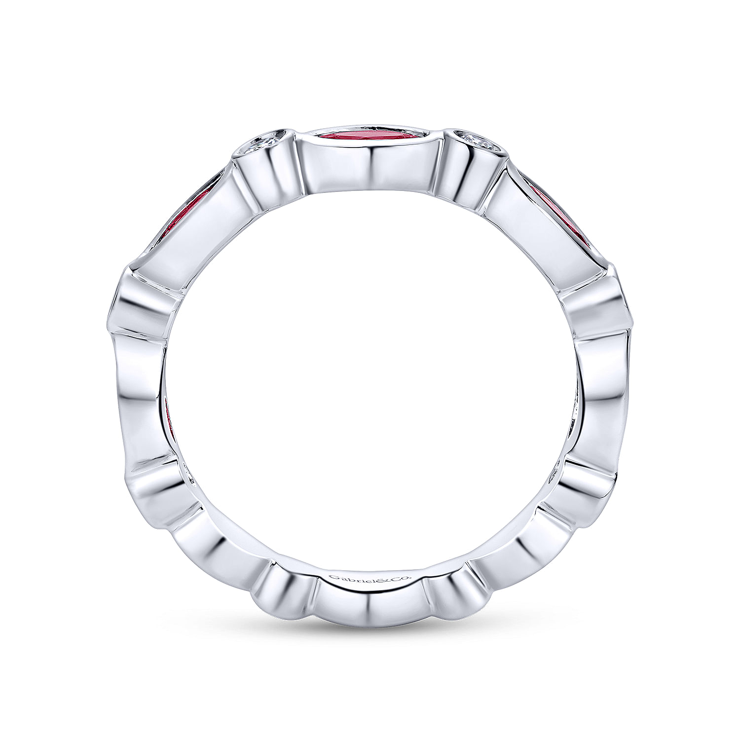 14K White Gold Marquise Ruby and Round Diamond Stackable Ring