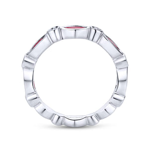 14K White Gold Marquise Ruby and Round Diamond Stackable Ring